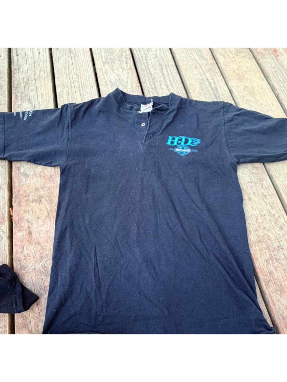 Harley-Davidson Black Mens Large Polo Shirt Featuring Blue Flame Logo & Carlton